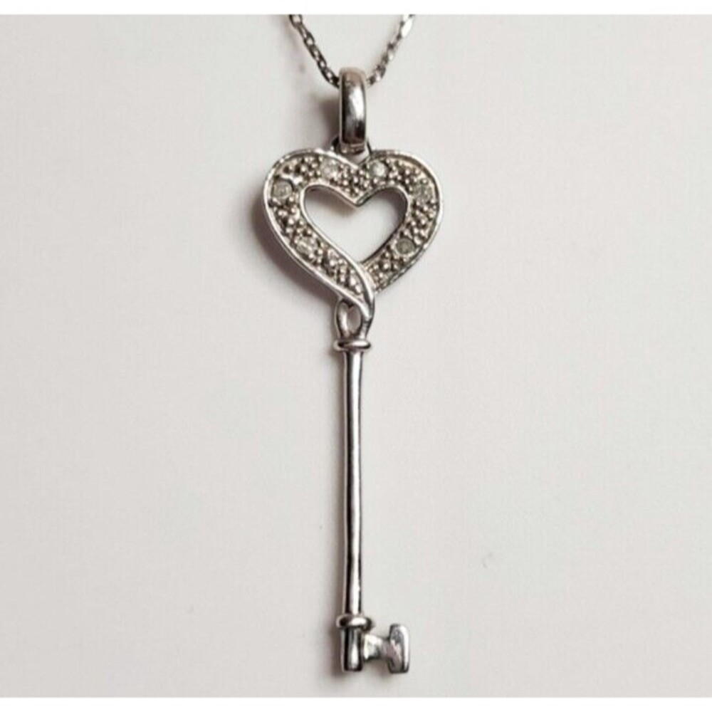 Designer Signed OTC Moissanite accent Sterling Silver KEY Pendant w/OTC Chain